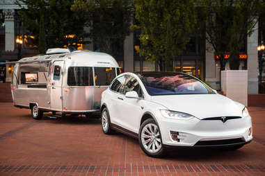 Tesla Model X with an Airstream Trailer