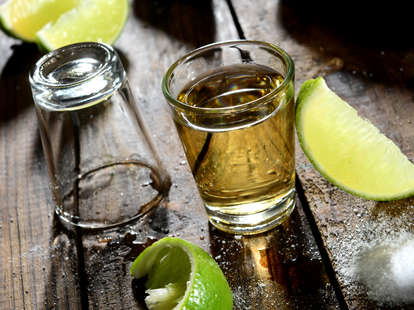 tequila shot with lime and salt rim