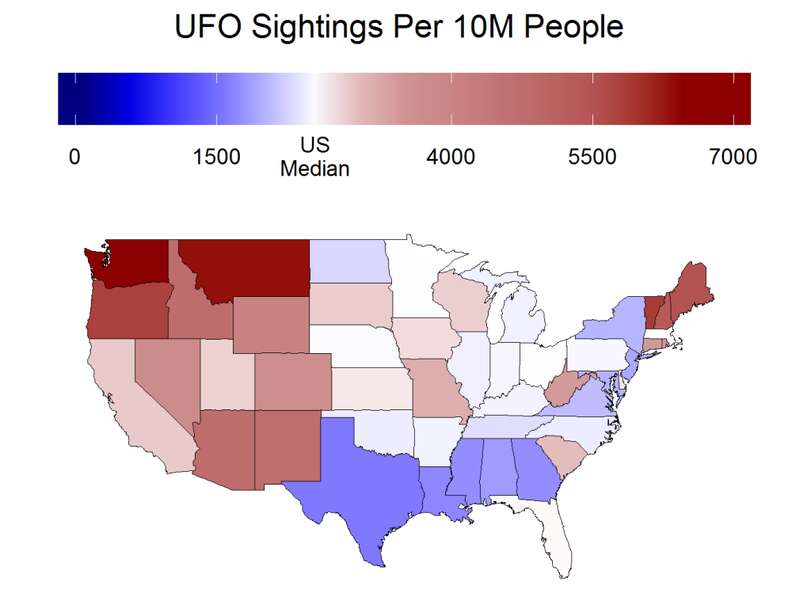 Where do UFO sightings happen in the US