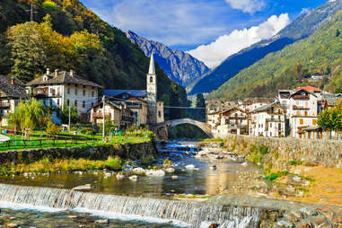 panoramic view of alpine village lillianes in valle d'aosta