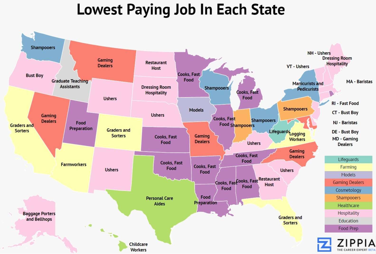 Zippia Maps Show The Highest And Lowest Paying Jobs In Each State ...