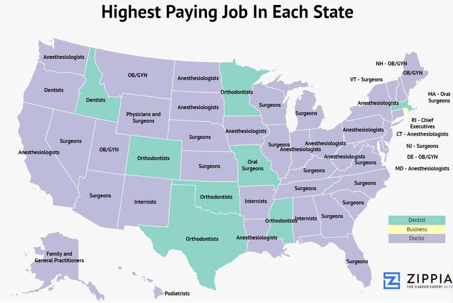 Zippia Maps Show The Highest and Lowest Paying Jobs in Each State