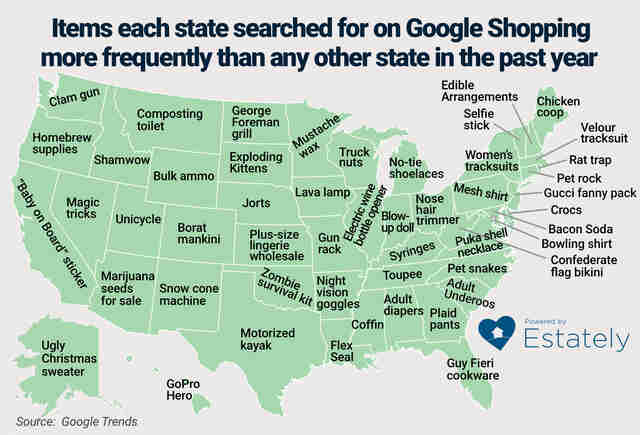 Estately Map Shows Frequently Googled Shopping Items Across America