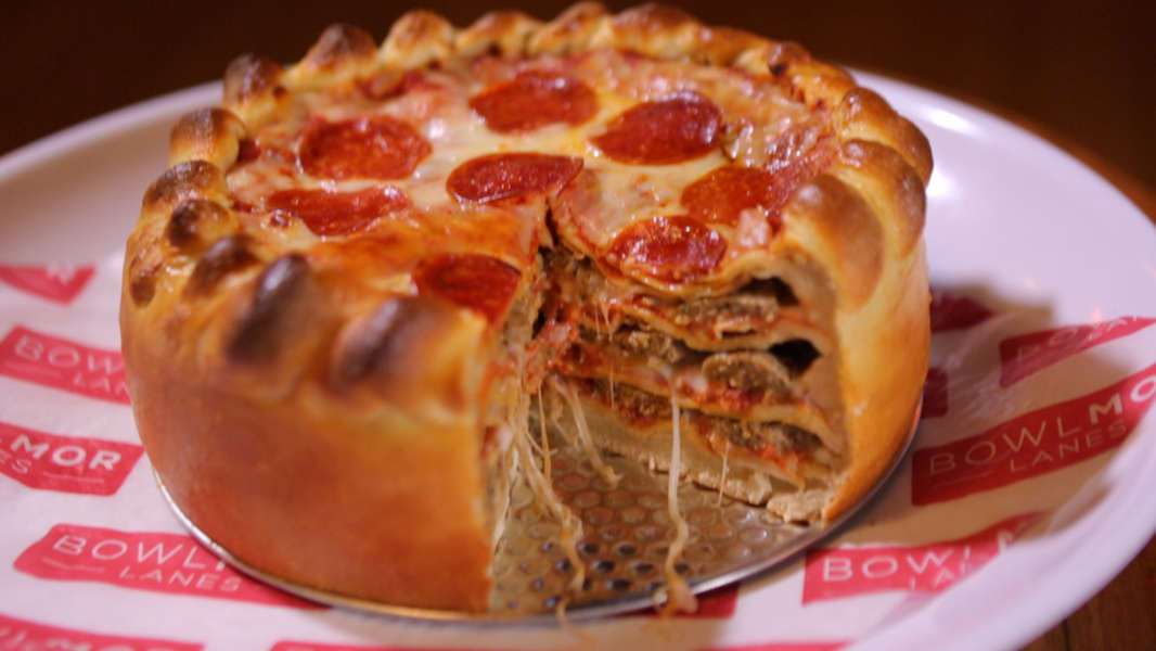 Eat Three Layer Pizza Cake While Bowling at Bowlmor in Times Square NYC