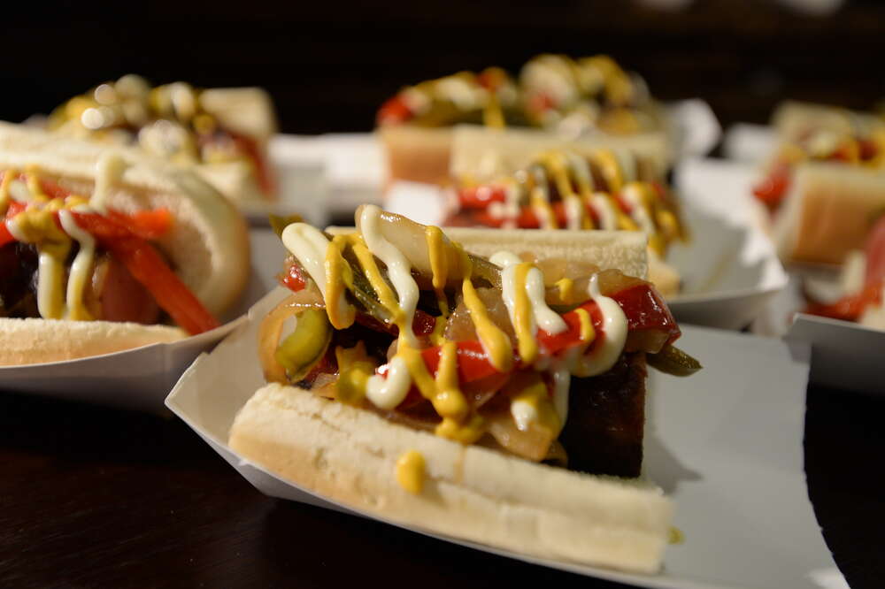 Hamburger in a hotdog bun, SoFi stadium food. : r/shittyfoodporn