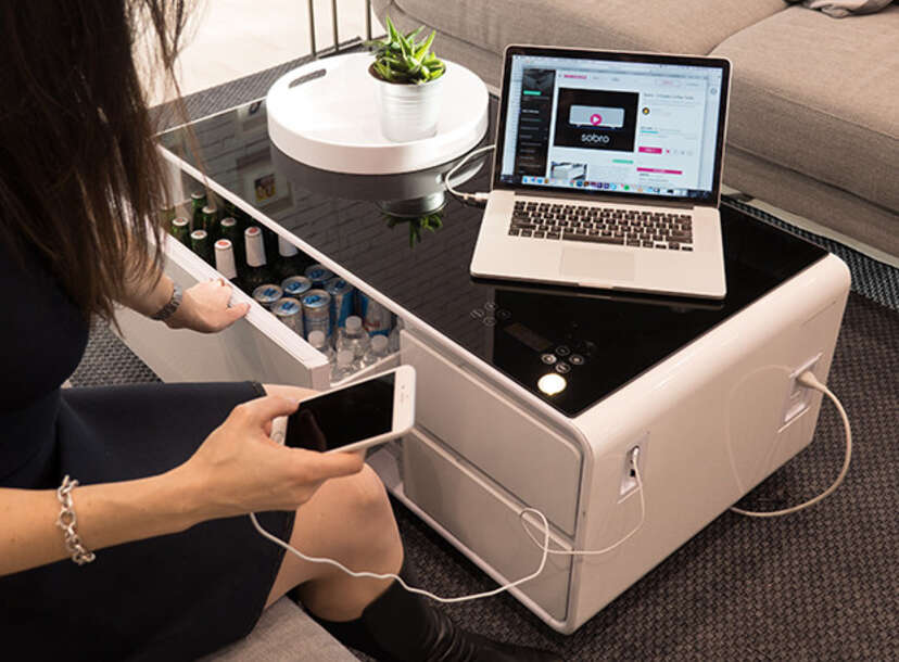 Sobro smart coffee table deals with refrigerator drawer stores