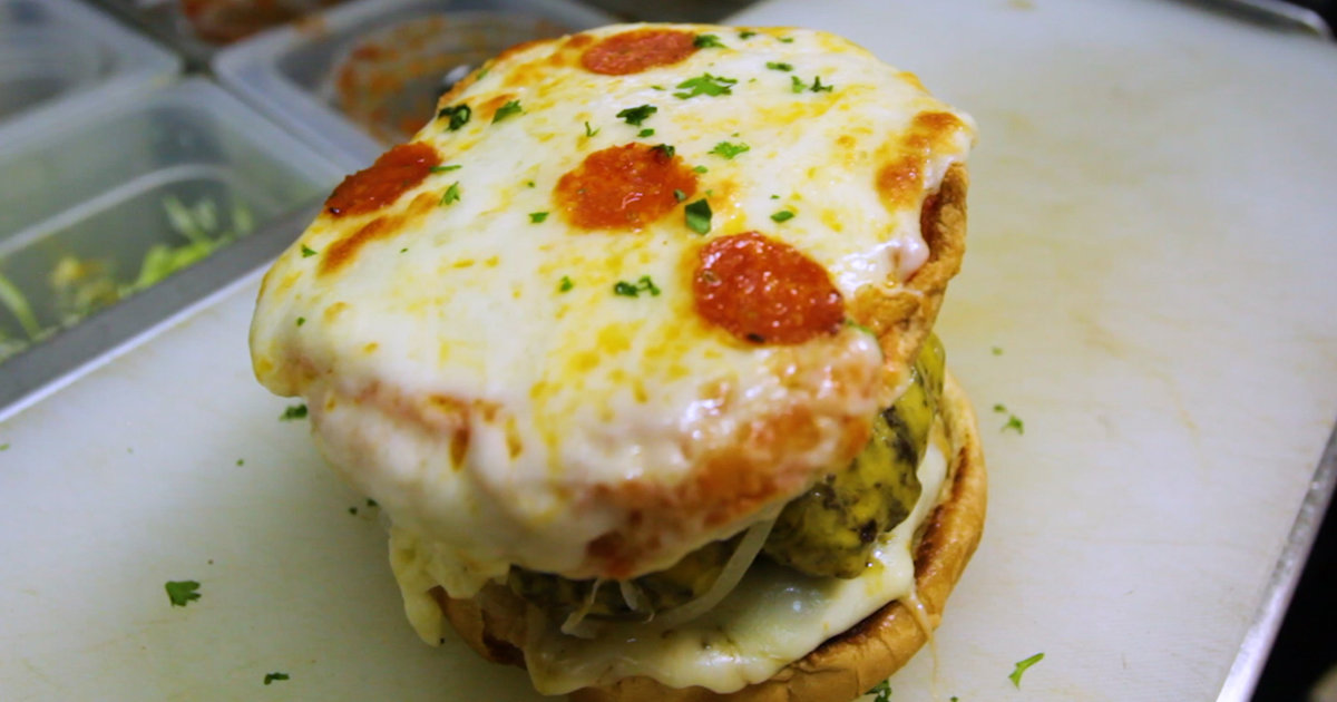LA Burger Spot Meatzilla! Puts "Meatzza" Pizza Bun Burger on the Menu Thrillist