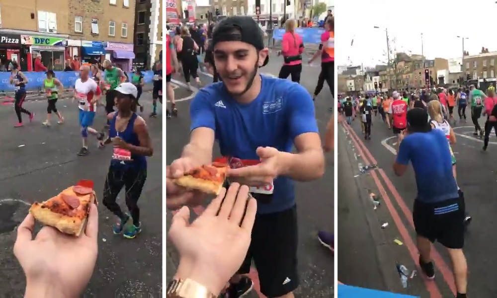 Man Hands Out Free Pizza To Runners During London Marathon In Video