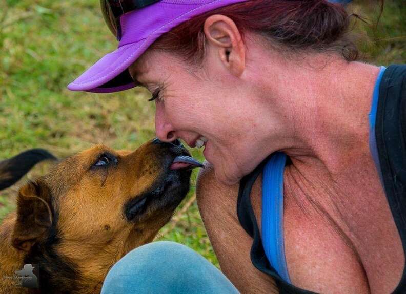 Lya Battle, cofounder of Territorio de Zaguates, a dog sanctuary in Costa Rica, with one of her rescue dogs