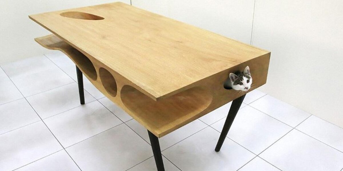 Cat Pattern Table Rectangle Designers Finally Invent A Table Catered For Cats - The Dodo