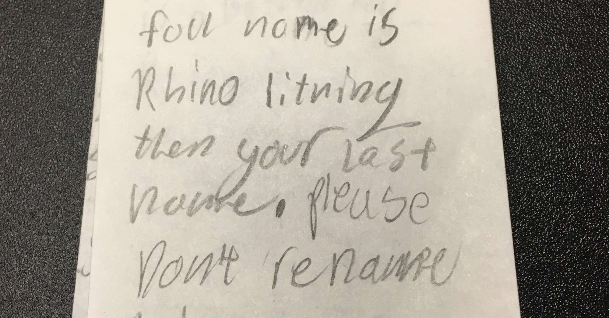 Letter from little girl about her dog, Rhino Lightning