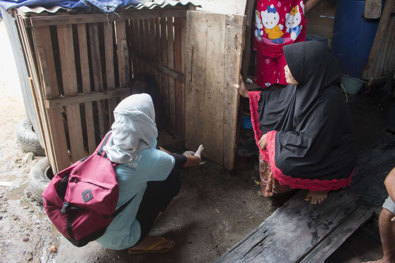 Bornean orangutan locked inside crate in Indonesia