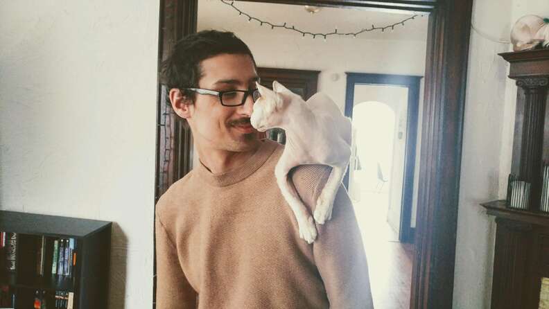man reunites with blind cat