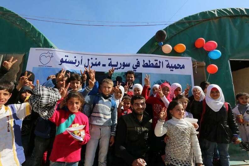 Birthday party at new cat sanctuary in Syria