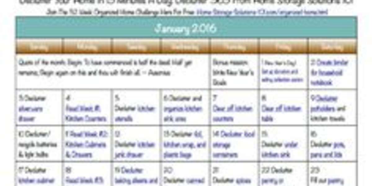 Free printable January 2016 decluttering calendar with daily 15 minute ...