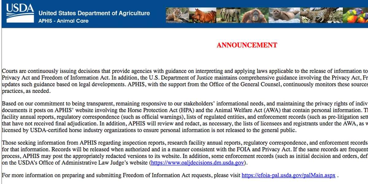 Animal Welfare Act Data Suddenly Removed From USDA Website - The Dodo