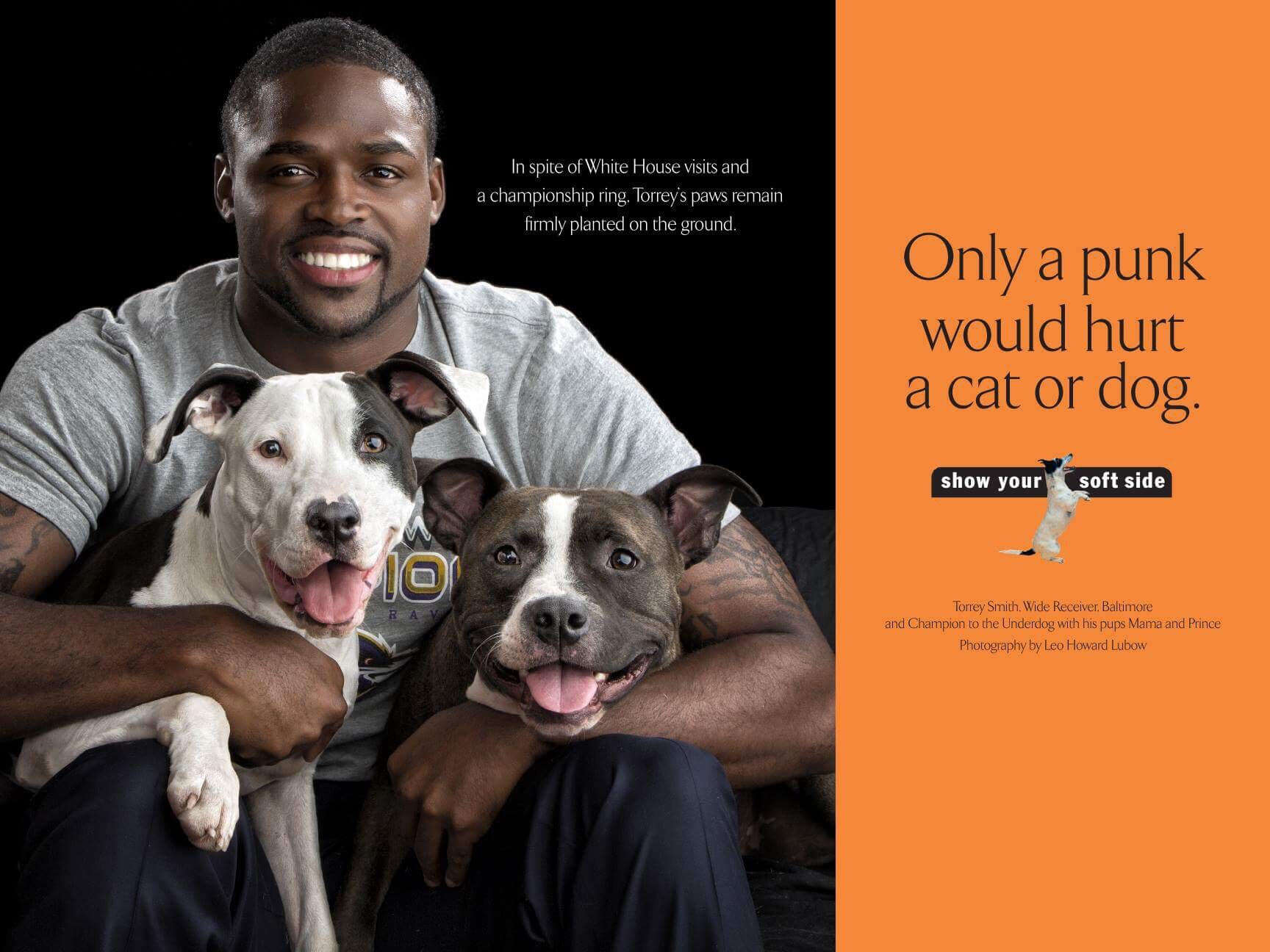 Torrey smith in an animal welfare campaign for show your soft side (SYSS)