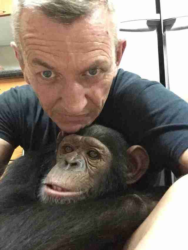 Chimp Who Spent Years Chained To A Tree Hugs The Man Who Saved Her 