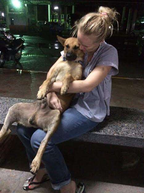 Woman with rescued street dog