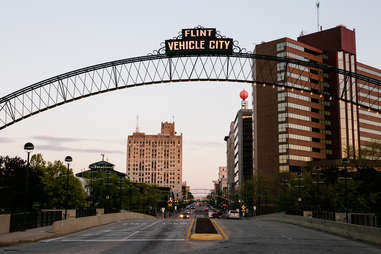 Vehicle City sign in Flint, Michigan