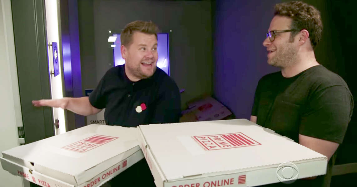 Seth Rogen, James Corden & Dominic Cooper Deliver Pizza, Throw Parties ...