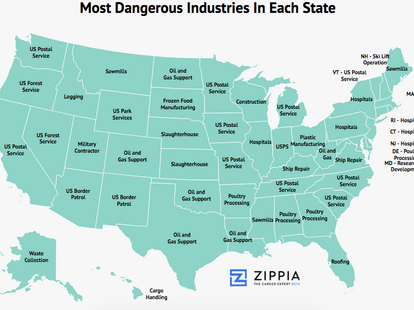 Zippia Map Shows Most Dangerous Jobs in All 50 States - Thrillist