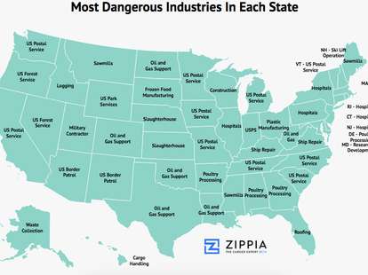 Zippia Map Shows Most Dangerous Jobs in All 50 States - Thrillist