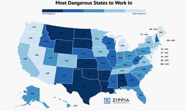 Zippia Map Shows Most Dangerous Jobs In All 50 States Thrillist 