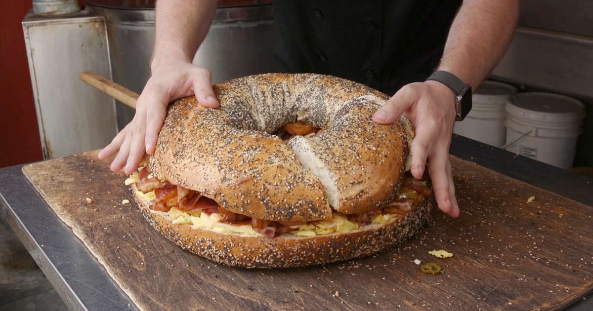 O’Bagel's Jumbo Bacon, Egg, and Cheese Sandwich Bagel Weighs 30 Pounds
