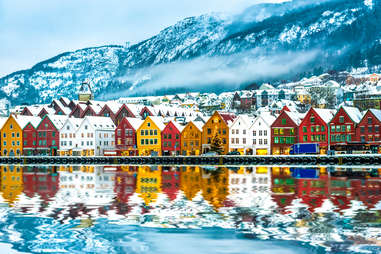 a colorful Arctic mountain town in Bergen, Norway