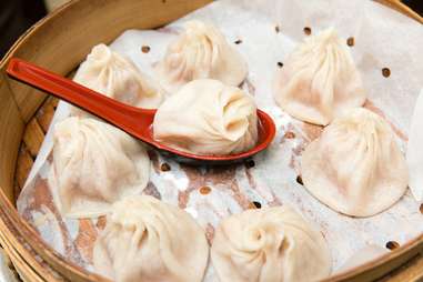 soup dumplings in a basket