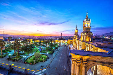 Plaza de Armas in the historic center of Arequipa, Peru