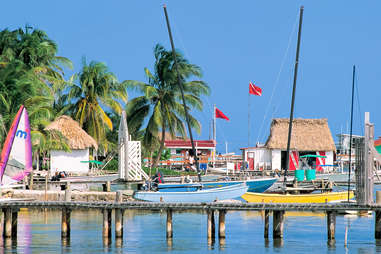 colorful dock at ambergris caye, belize