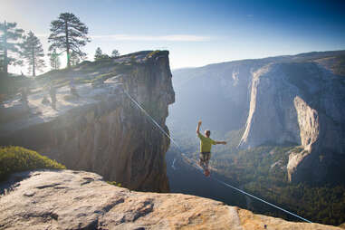 Highlining at Taft Point. Yosemite National Park