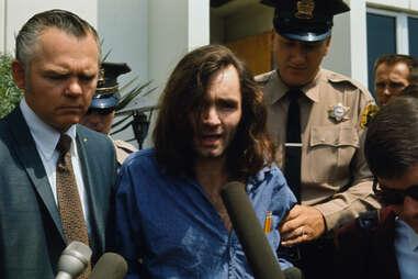 charles manson coming out of court