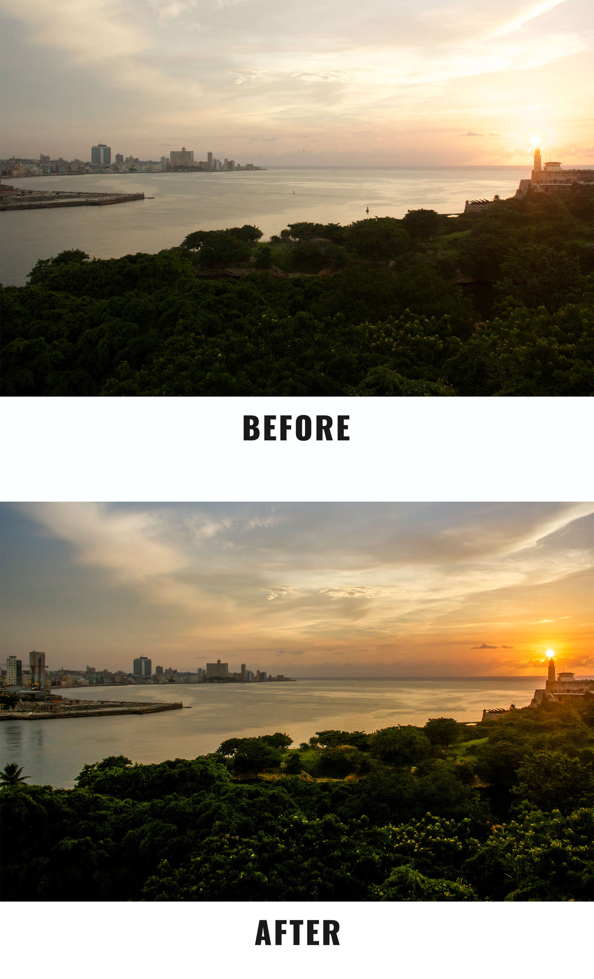 sunset before and after