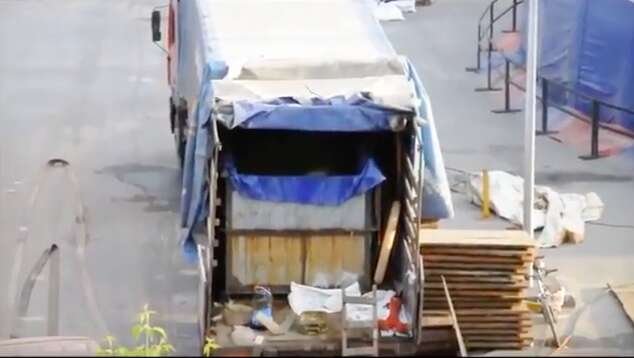 Transport truck carrying captive belugas