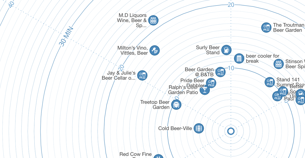 Time Map Shows How Long It Takes to Get to What You Want - Thrillist