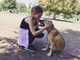 Woman hugging rescue dog
