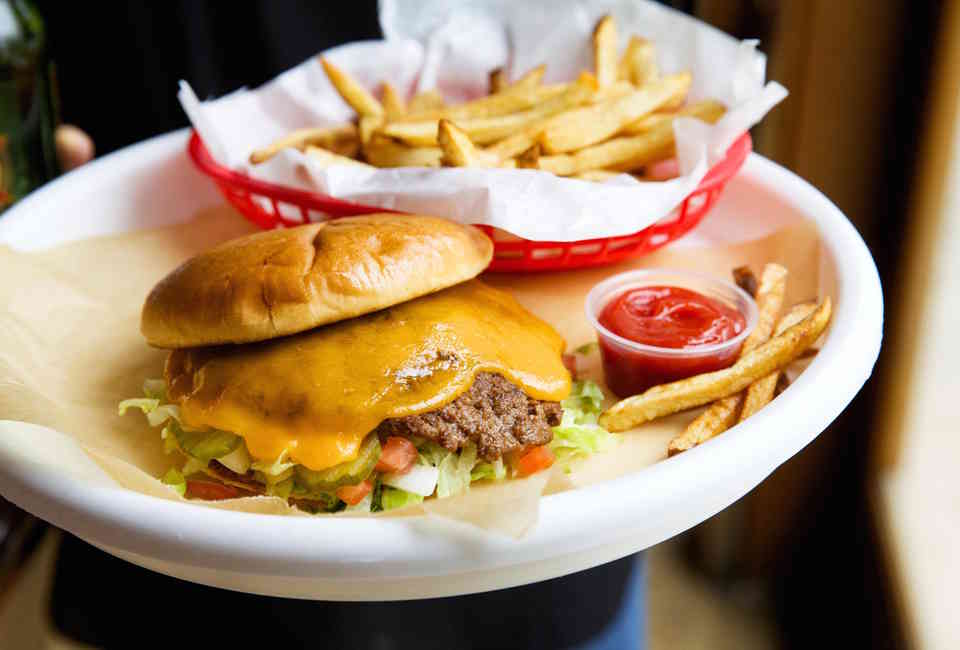 Funny Man With French Fries And Hamburger - Best Burger Places in America - Thrillist