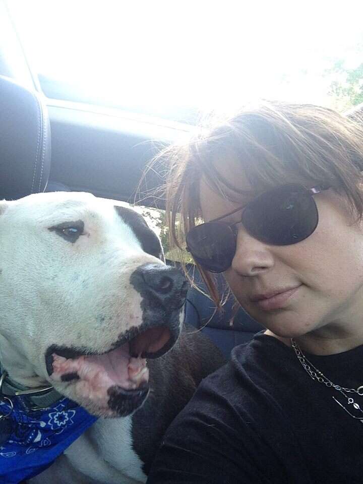 dog and woman selfie