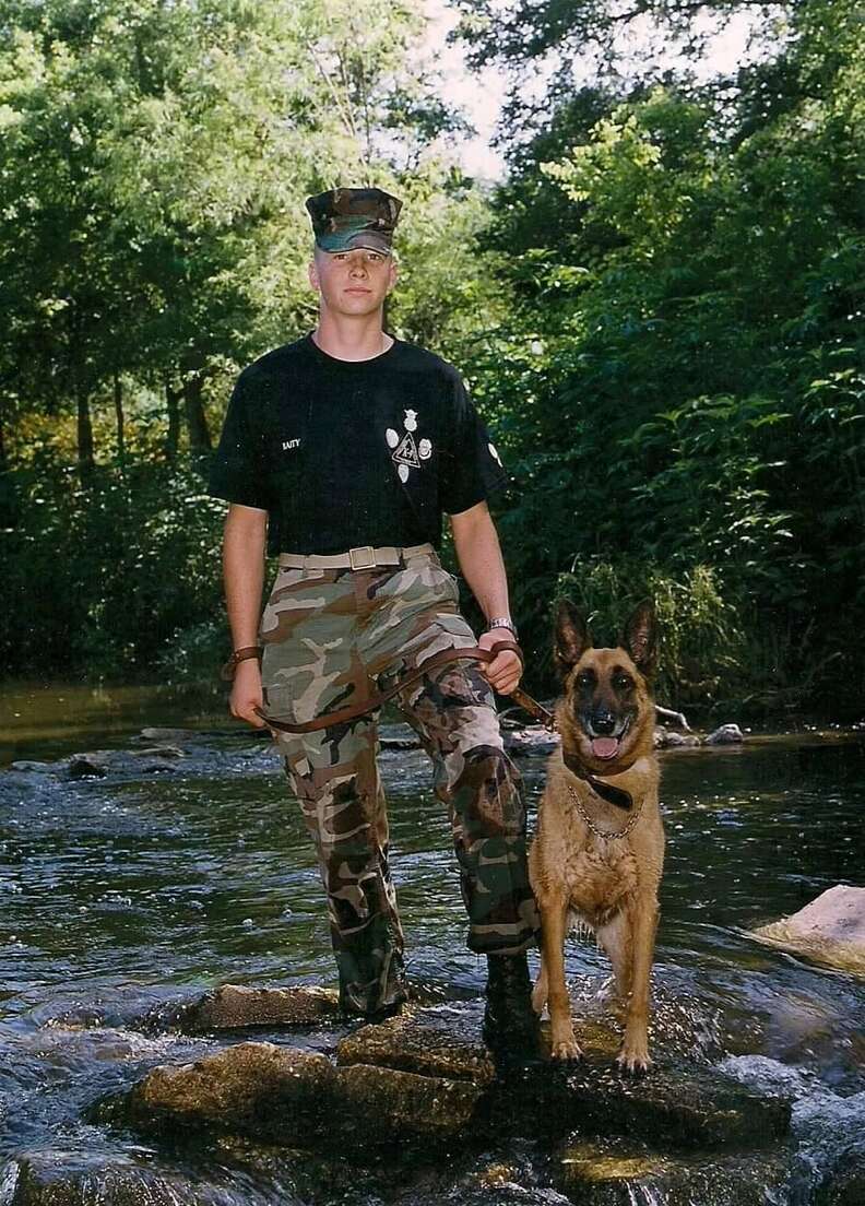 Christopher Baity and his dog in the Marine Corps