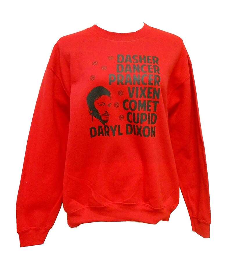 The Walking Dead Christmas Sweater Unisex Crew Red Daryl Dixon