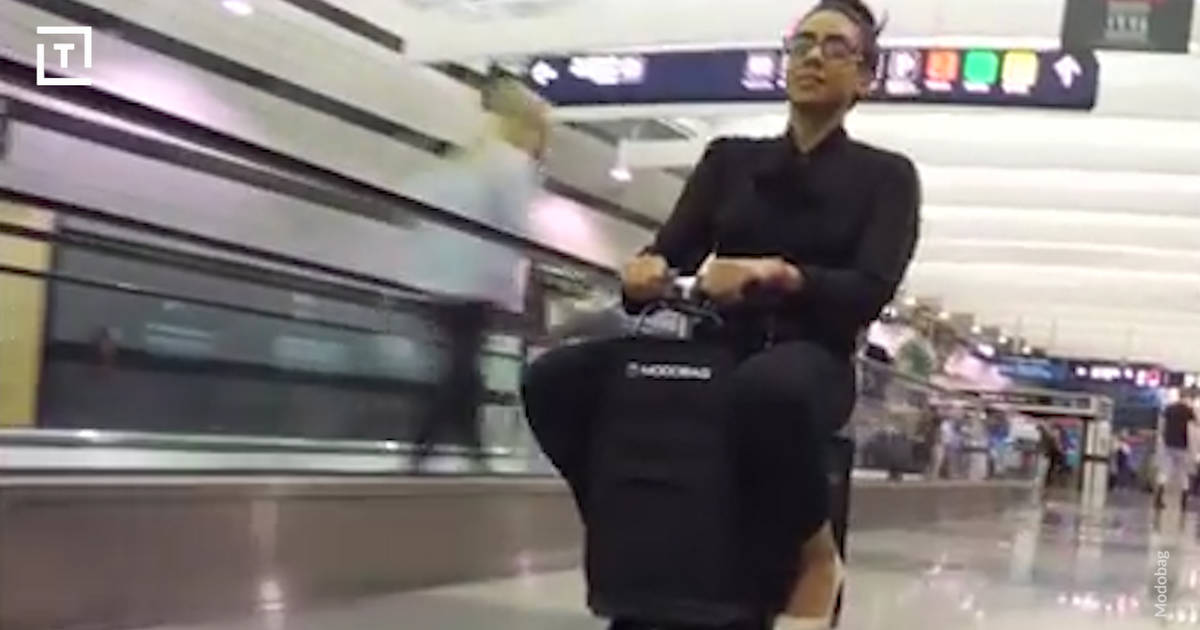 Riding Modobag, the motorized suitcase