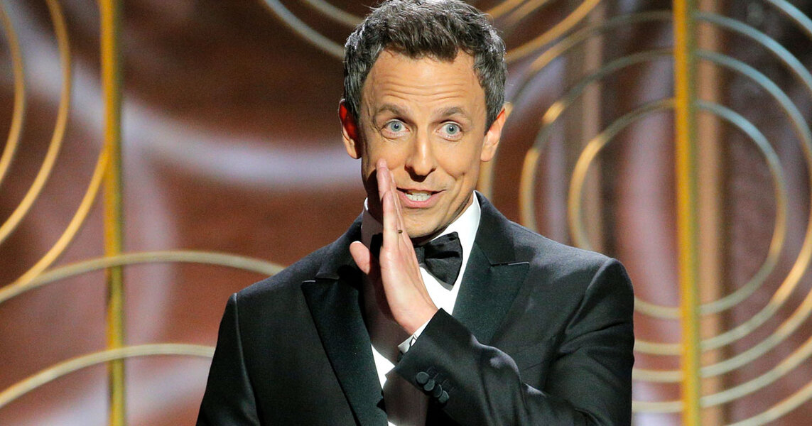 Seth Meyers Golden Globes Opening Roasts Weinstein, Spacey for TimesUp