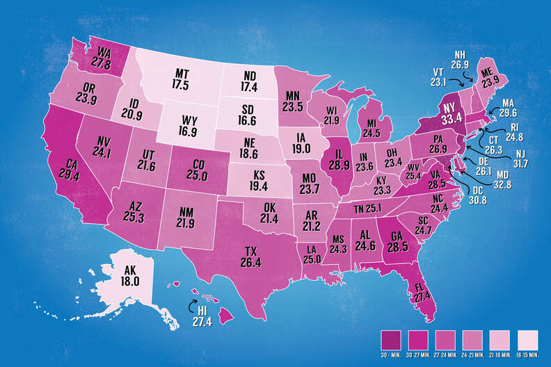 Map Reveals Average Commute Times For Every State Thrillist 