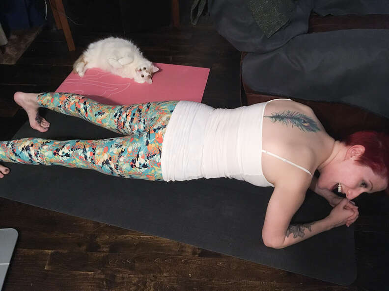 cat gets his very own work out mat