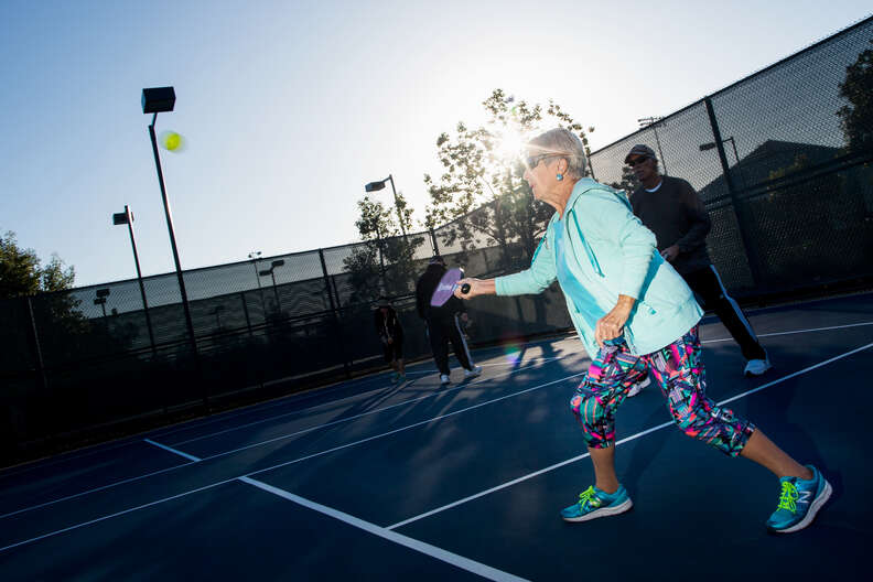 Senior playing paddle ball at Drayson Center in Loma Linda California