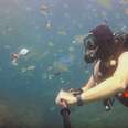 Diver Captures Shocking Footage Of Animals Swimming In A Sea Of Trash