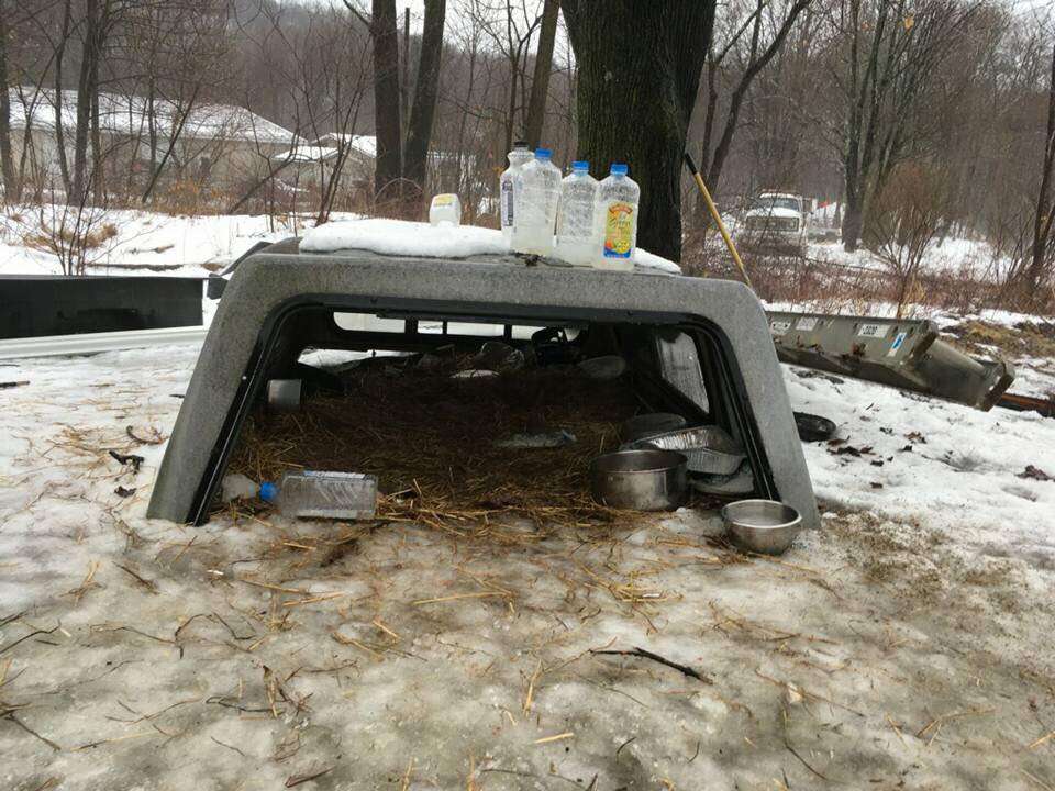 Old car roof on snowy ground